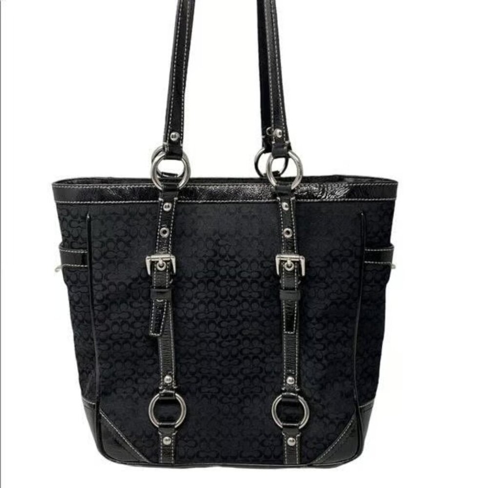 Euc Vintage Coach Gallery Black Signature Shoulder Bag Tote Purse